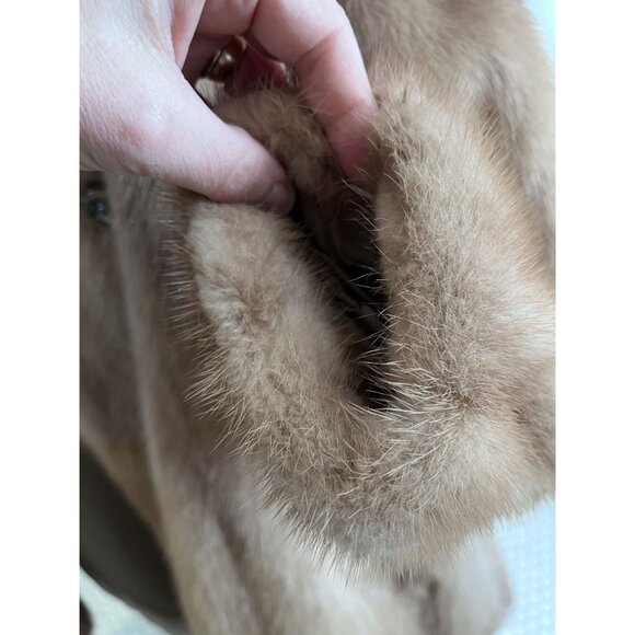 Vintage 60s Mink Fur Coat Tan Double-Breasted Design Long Sleeves Satin Lining - Picture 9 of 11
